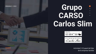 Grupo
CARSO
Carlos Slim
SIGUIENTE
SEMANA 5 - 2022
Actividad 2: El papel del líder
de la empresa familiar


 