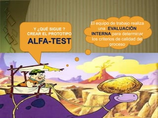 Y ¿QUÉ SIGUE ?
CREAR EL PROTOTIPO
ALFA-TEST
El equipo de trabajo realiza
una EVALUACIÖN
INTERNA para determinar
los criterios de calidad del
proceso
 