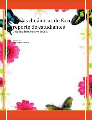 Tablas dinámicas de Excel
reporte de estudiantes
Gestión administrativa 580861
14/08/2014
Edna Margarita Esteban
 