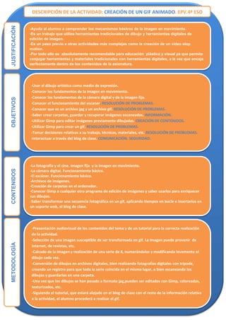 -Ayuda al alumno a comprender los mecanismos básicos de la imagen en movimiento.
-Es un trabajo que utiliza herramientas t...