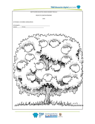INSTITUCIÓN EDUCATIVA CARLOS HOLMES TRUJILLO
PROYECTO CONSTRUYÉNDOME
2016
ACTIVIDAD 2: MI ARBOL GENEALÓGICO
ESTUDIANTE_________________________________________________
GRADO________FECHA______________________________
 