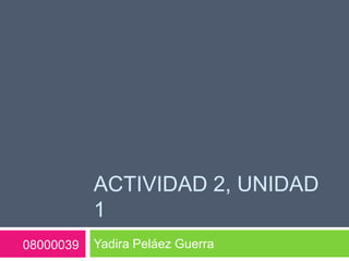 ACTIVIDAD 2, UNIDAD
           1
08000039   Yadira Peláez Guerra
 