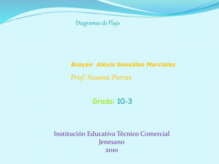 Brayan Alexis González Marciales
Grado: 10-3
Institución Educativa Técnico Comercial
Jenesano
2010
Diagramas de Flujo
Prof: Susana Porras
 