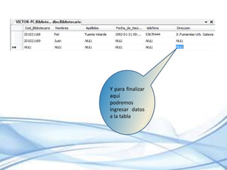 Y para finalizar aquí podremos ingresar datos a la tabla.