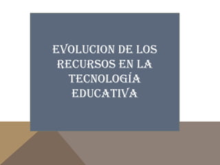 EVOLUCION DE LOS
RECURSOS en la
tecnología
educativa
 