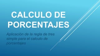 CALCULO DE
PORCENTAJES
Aplicación de la regla de tres
simple para el calculo de
porcentajes
 