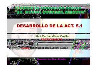 Quevedo – Los Ríos – Ecuador
Libbi Cecibel Álava Coello
PARTICIPANTE
DESARROLLO DE LA ACT. 5.1
CURSO: 6º GRADO DE EDUCACIÓN BÁSICA
 