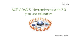 ACTIVIDAD 5. Herramientas web 2.0
y su uso educativo
Unidad 2.
26/05/2018
Mónica Ponce Valadez
 