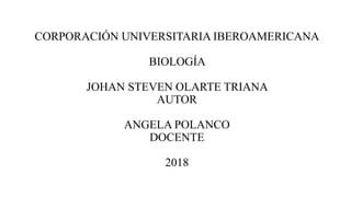 CORPORACIÓN UNIVERSITARIA IBEROAMERICANA
BIOLOGÍA
JOHAN STEVEN OLARTE TRIANA
AUTOR
ANGELA POLANCO
DOCENTE
2018
 