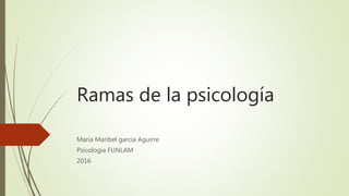 Ramas de la psicología
Maria Maribel garcia Aguirre
Psicologia FUNLAM
2016
 