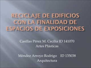 Casillas Pérez M. Cecilia ID 141070 Artes Plásticas Méndez Arroyo Rodrigo  ID 135038 Arquitectura 