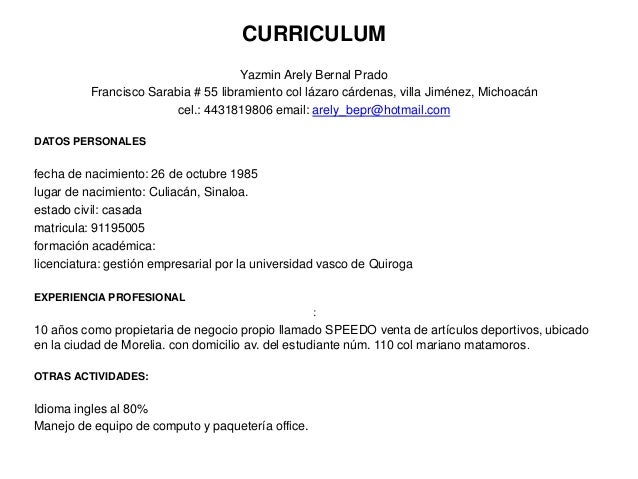 Curriculum De Trabajo
