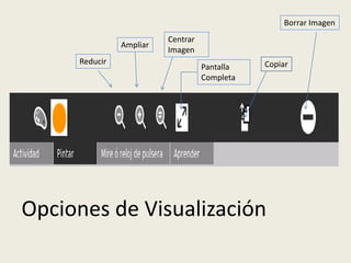 Borrar Imagen
                         Centrar
               Ampliar
                         Imagen
     Reducir                                  Copiar
                                   Pantalla
                                   Completa




Opciones de Visualización
 