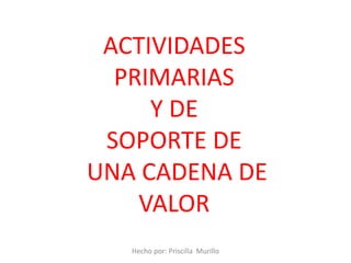ACTIVIDADES
PRIMARIAS
Y DE
SOPORTE DE
UNA CADENA DE
VALOR
Hecho por: Priscilla Murillo
 