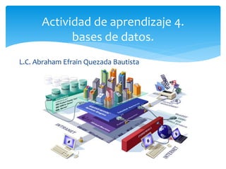 L.C. Abraham Efrain Quezada Bautista
Actividad de aprendizaje 4.
bases de datos.
 