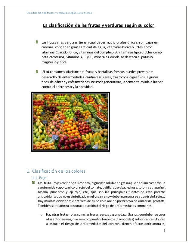 La Clasificación De Las Frutas Y Verduras Según Su Color
