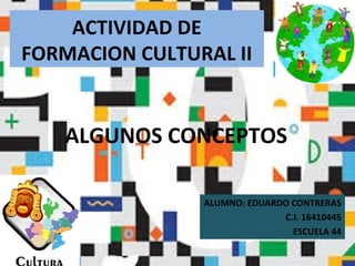 ACTIVIDAD DE
FORMACION CULTURAL II
ALUMNO: EDUARDO CONTRERAS
C.I. 16410445
ESCUELA 44
ALGUNOS CONCEPTOS
 