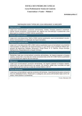 ESCOLA SECUNDÁRIA DE CANEÇAS
Curso Profissional de Técnico de Comércio
Comercializar e Vender – Módulo 1
Actividade prática: 2