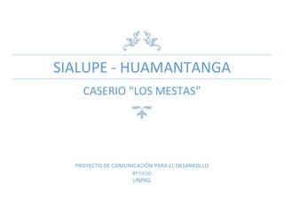 SIALUPE - HUAMANTANGA
CASERIO “LOS MESTAS”
PROYECTO DE COMUNICACIÓN PARA EL DESARROLLO
8º CICLO
UNPRG
 