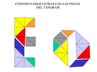 CONSTRUYAMOS LETRAS CON LAS PIEZAS  DEL TANGRAM 