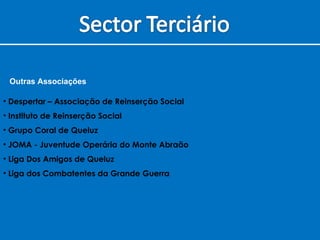Despertar – Associação de Reinserção Social Instituto de Reinserção Social Grupo Coral de Queluz JOMA - Juventude Operária do Monte Abraão   Liga Dos Amigos de Queluz  Liga dos Combatentes da Grande Guerra Outras Associações 