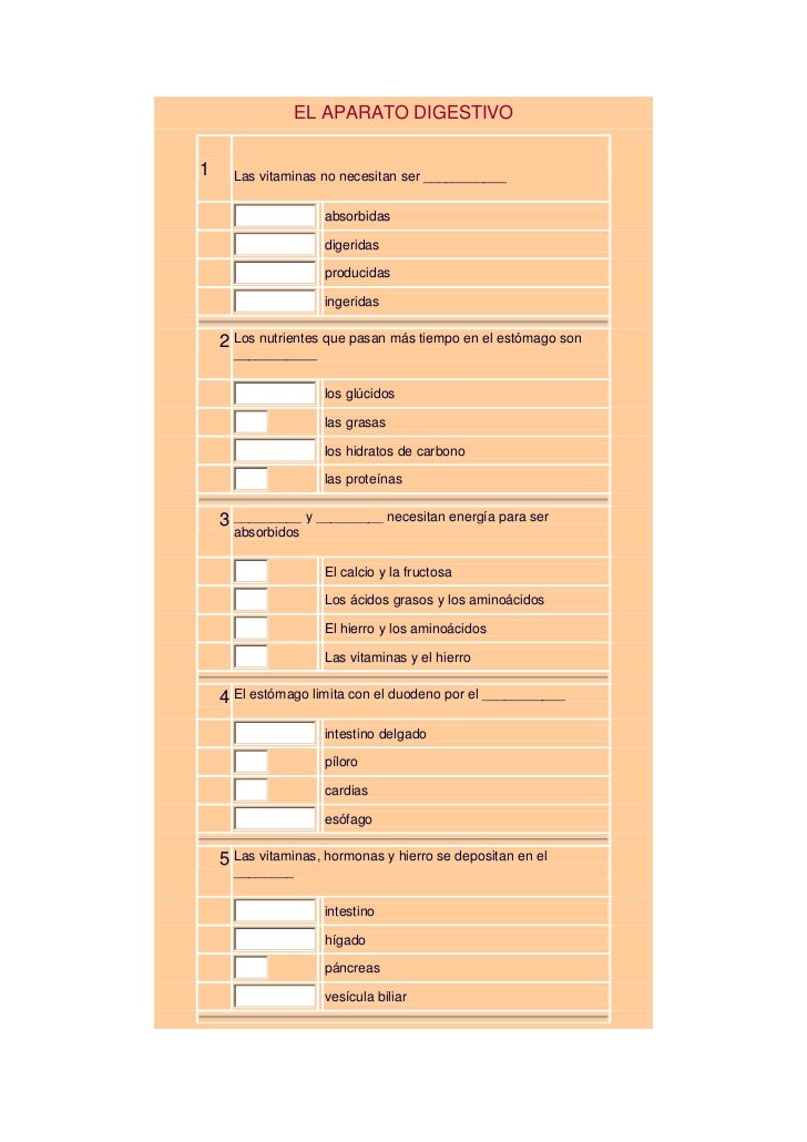 Actividades aparato digestivo test