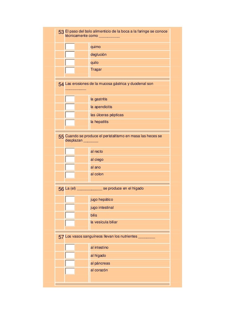 Actividades aparato digestivo test