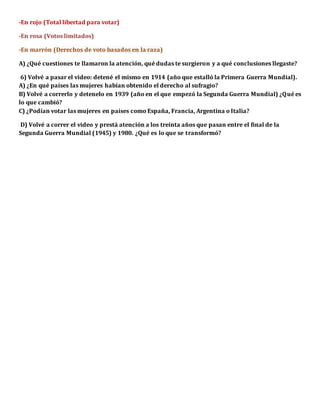 -En rojo (Total libertad para votar)
-En rosa (Votos limitados)
-En marrón (Derechos de voto basados en la raza)
A) ¿Qué c...