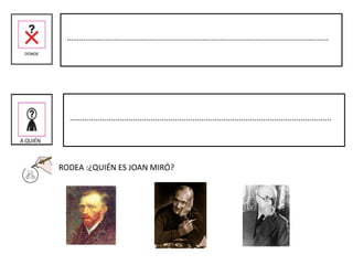…….................................................................................................................
A QUIÉN
…….................................................................................................................
RODEA :¿QUIÉN ES JOAN MIRÓ?
 