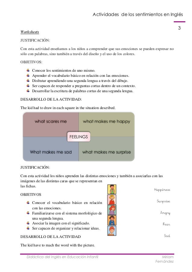 Actividades de los sentimientos en inglés