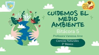 CUIDEMOS EL
MEDIO
AMBIENTE
Bitácora 5
Profesora Vanessa Arce
Ciencias Naturales
3° Básico
 