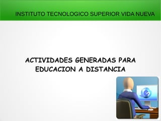 INSTITUTO TECNOLOGICO SUPERIOR VIDA NUEVA 
ACTIVIDADES GENERADAS PARA 
EDUCACION A DISTANCIA 
 