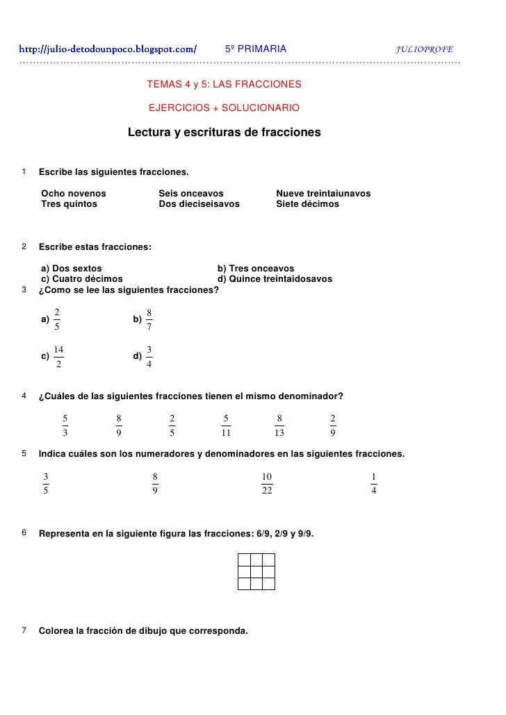 Actividades fracciones + solucionario Actividades fracciones + solucionario