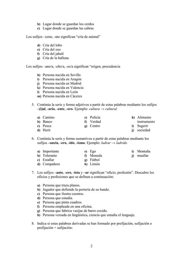 Actividades+lexemas morfemas-1%c2%ba+eso | PDF