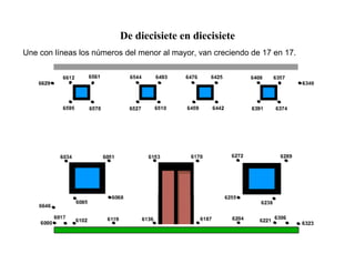 De diecisiete en diecisiete
Une con líneas los números del menor al mayor, van creciendo de 17 en 17.
 