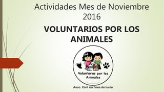 Actividades Mes de Noviembre
2016
VOLUNTARIOS POR LOS
ANIMALES
 