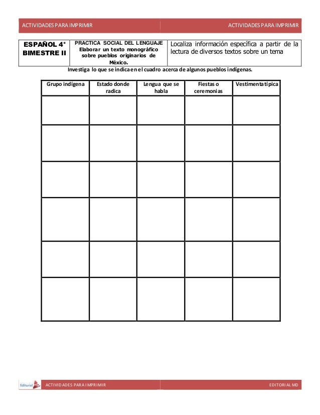 Actividades para Cuarto Grado de Primaria para Imprimir. Actividades para Cuarto Grado de Primaria para Imprimir.