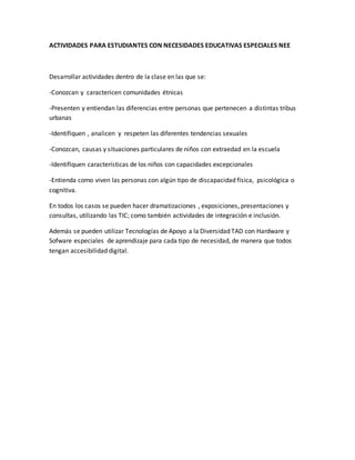 Actividades para estudiantes con necesidades educativas especiales nee ...