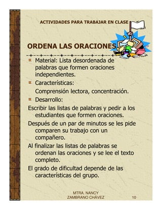 Actividades para la clase.