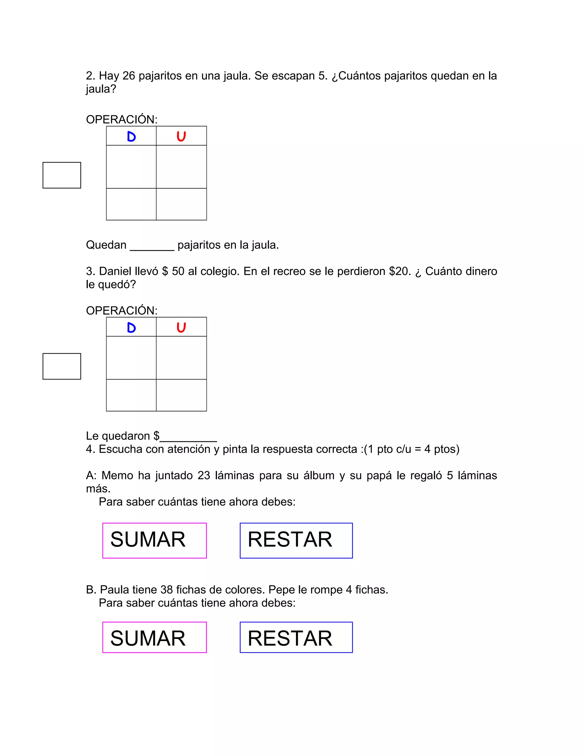Actividades para segundo de primaria matematica | DOC