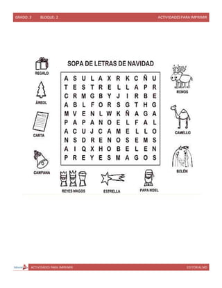 GRADO: 3 BLOQUE: 2 ACTIVIDADESPARA IMPRIMIR
ACTIVIDADES PARA IMPRIMIR EDITORIAL MD
 