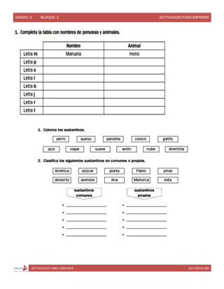 GRADO: 3 BLOQUE: 2 ACTIVIDADESPARA IMPRIMIR
ACTIVIDADES PARA IMPRIMIR EDITORIAL MD
 
