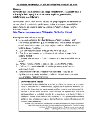 Actividades para trabajar los días miércoles 03 y jueves 04 de junio
Glosario:
Vulnerabilidadsocial:condiciónde riesgoo in...