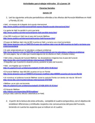 Actividades para trabajar miércoles 13 y jueves 14
Ciencias Sociales
Jueves 14
1. Leé los siguientes artículos periodístic...