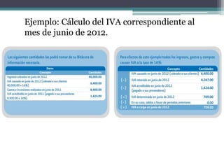 Ejemplo: Cálculo del IVA correspondiente al
mes de junio de 2012.
 