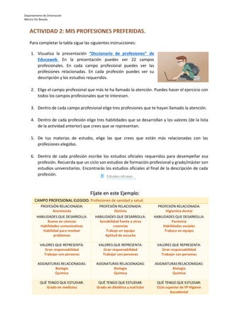 Actividades sobre las profesiones | PDF Actividades sobre las profesiones | PDF