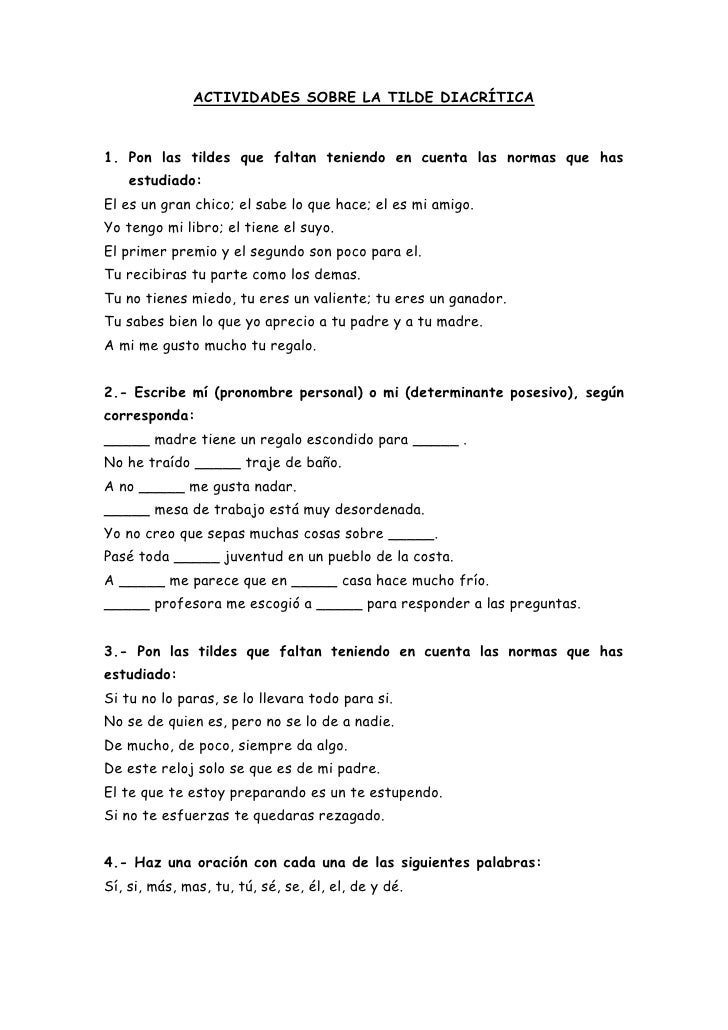 Actividades sobre la tilde diacrítica