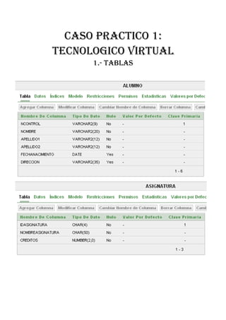 CASO PRACTICO 1:
TECNOLOGICO VIRTUAL
      1.- TABLAS
 
