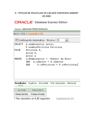 2.- TITULOS DE PELICULAS EN LAS QUE PARTICIPA ROBERT
                       DE NIRO
 