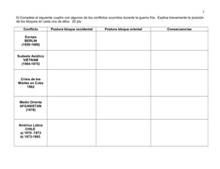 5) Completa el siguiente cuadro con algunos de los conflictos ocurridos durante la guerra fría. Explica brevemente la posi...